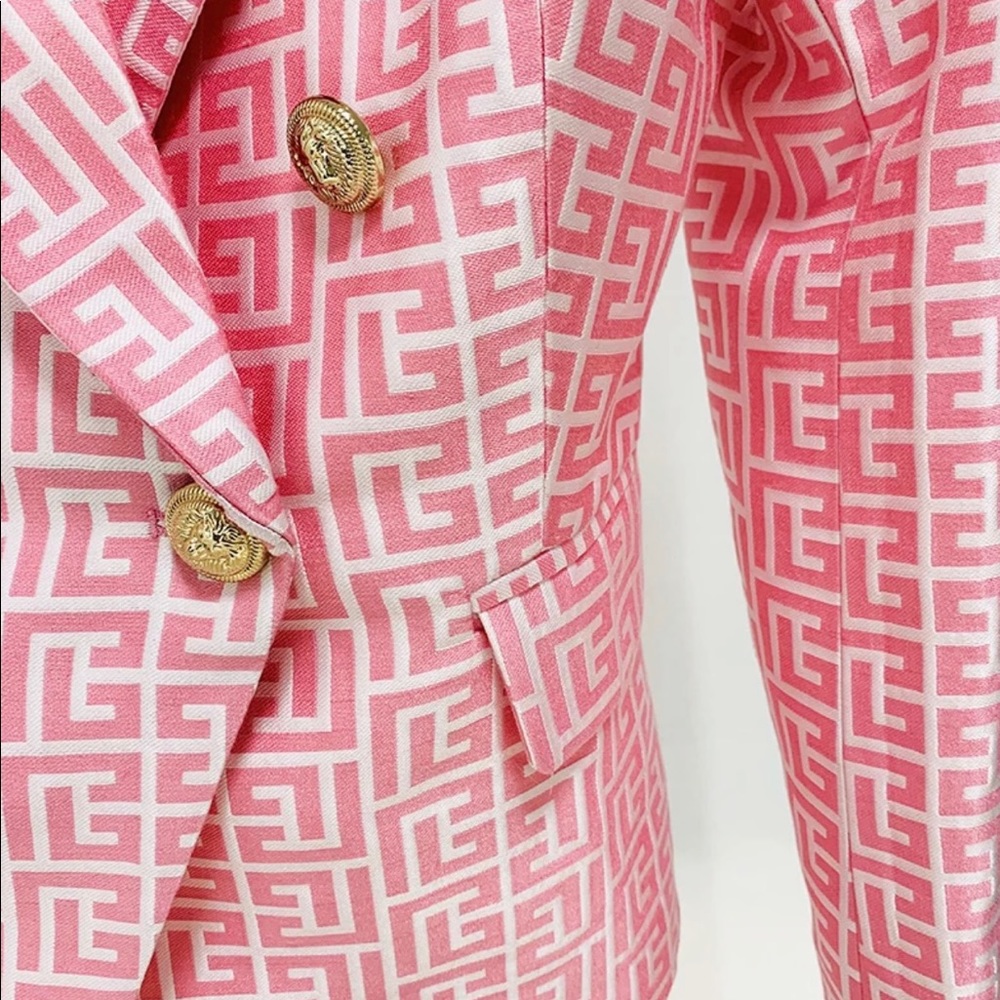 Pink & White Blazer with gold buttons